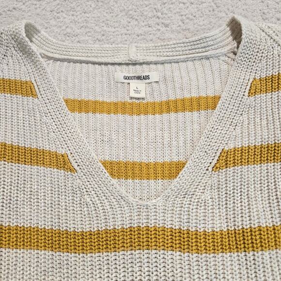 Goodthreads Cotton Shaker Stitch Pullover Sweater Women's L V-neck Striped - Picture 3 of 11